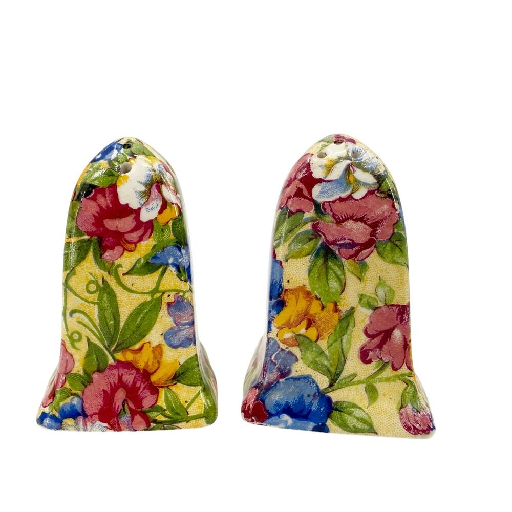 vintage yellow Sweet Pea chintz floral Salt & Pepper Shakers Royal Winton